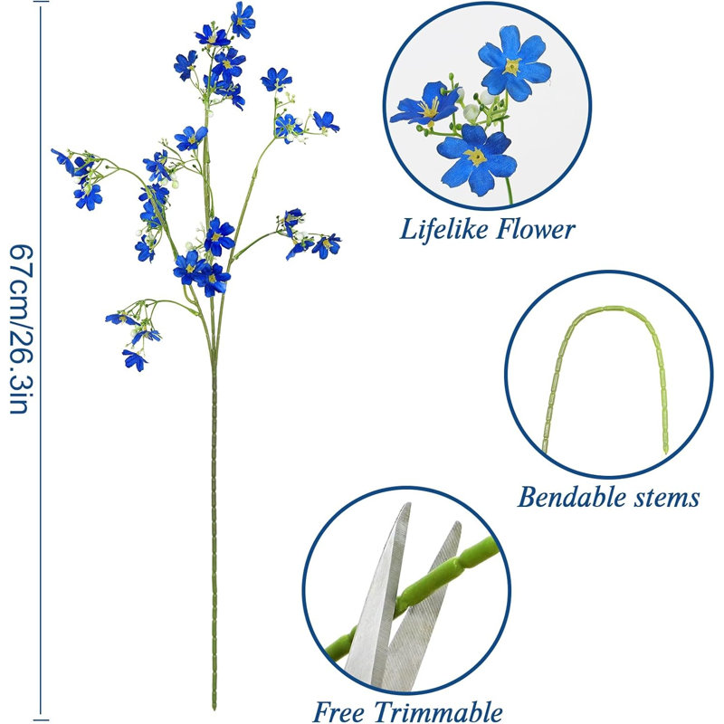 8 Pcs Blue Artificial Babys Breath Silk Flowers