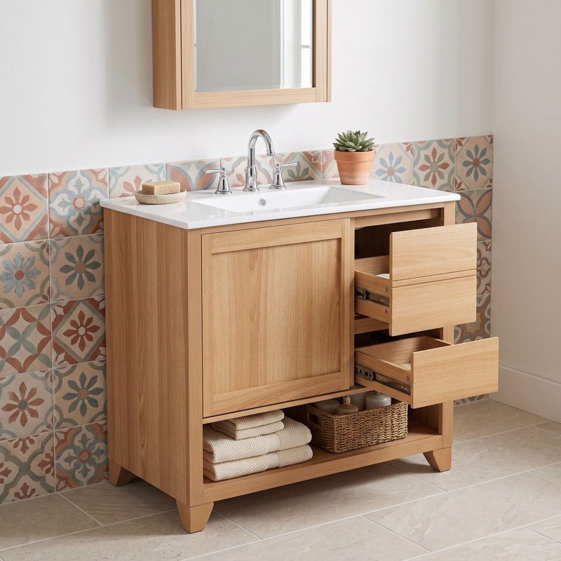 Freestanding Standard Free Standing Single Double Single Vanity Bathroom Vanity With Ceramic Top