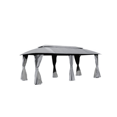 Gazebo 10X20ft Grey - Protected, Spacious Party Tent, Double Roof, For Deck And Lawn Outdoor Accommodates Multiple People, , Removable Curtains, Backyard