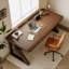 Bureau double extra long en bois massif de 63 pouces, bureau d'écriture pour bureau à domicile, avec bureau à finition épaissie, couleur noyer