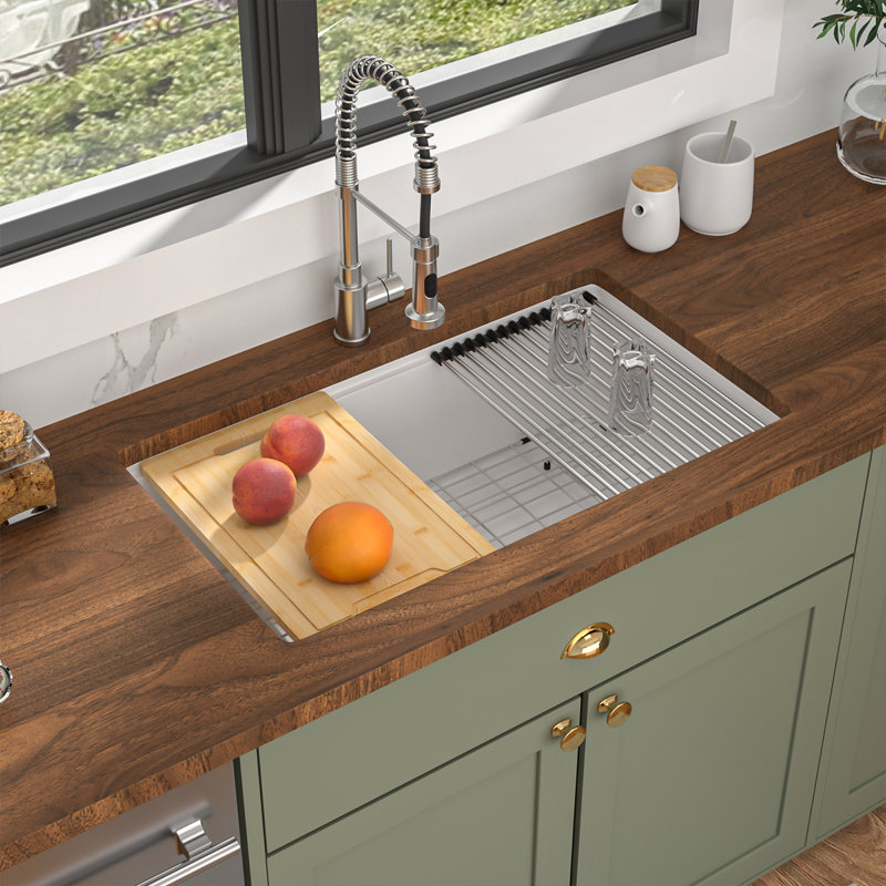 Quartz 33"L x 19"W Undermount Granite Composite Kitchen Sink Workstation Single Bowl Kitchen Sink with Bottom Grid,Cutting Board