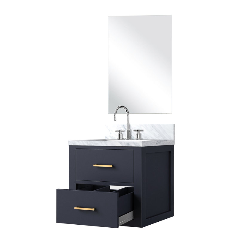 20 po L x P 18 avec meuble-lavabo bleu avec comptoir en acrylique, robinet et miroir de 24 heures inclus, Bleu