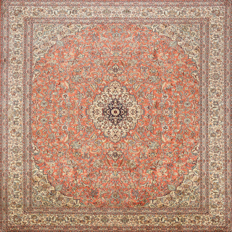 Tapis traditionnel rouge / brun, Carré 4 pi