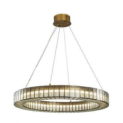 34'' Modern Halo Unique/Statement Round Textured Glass Integrated Led Chandelier Brass Empire Led Ceiling Light For Dining Room Living Room