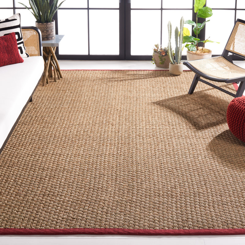 Debroh Natural / Red Fiber Seagrass Solid Color Rug, Rectangle 8' x 10'