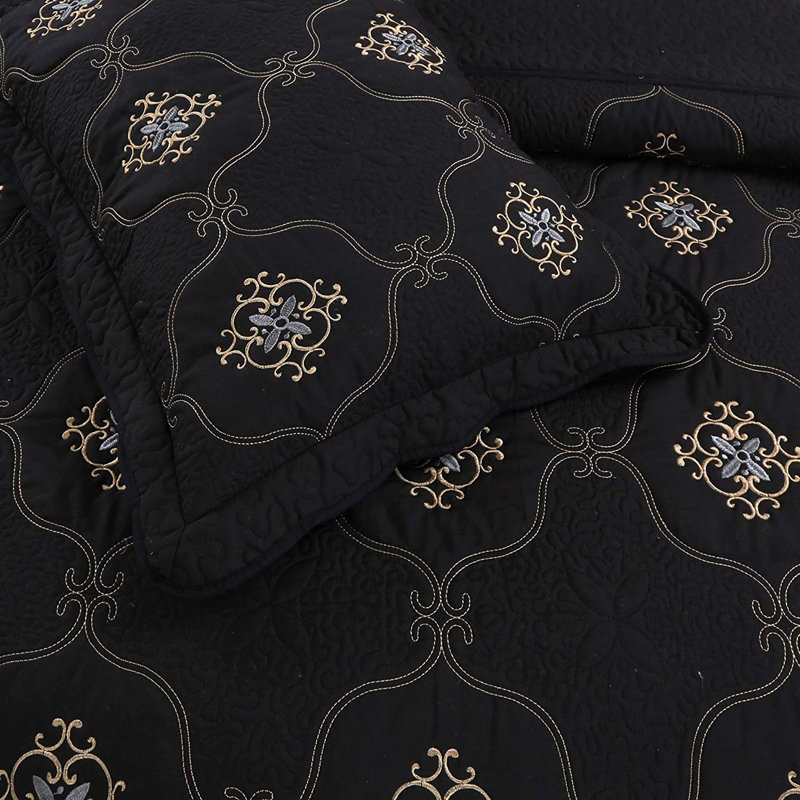 P-emma Quilt Abstract Quilt, Queen Quilt + 2 Shams, Black