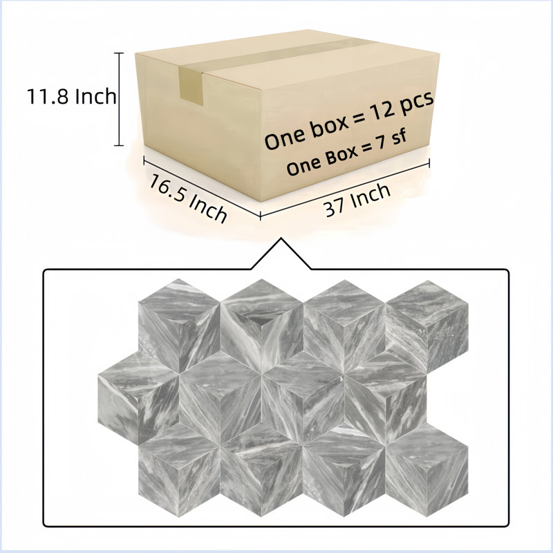  Carreau de marbre hexagonal pour mur et plancher, pierre naturelle polie, marbre véritable, boîte de 12 pièces, gris de Carrare