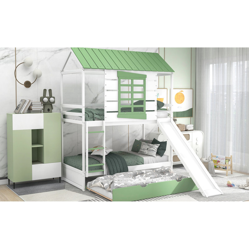 Lit superposé avec glissade convertible et lit gigogne pour les enfants en blanc