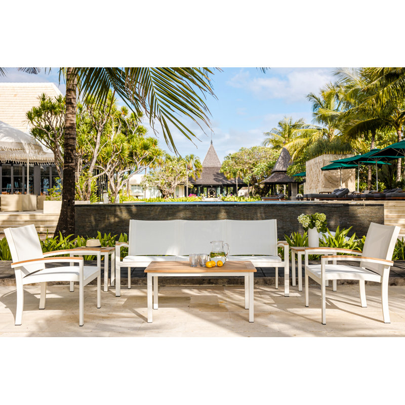 Tribeca Aluminum Teak Sling Stacking 3 - Seater Sofa, White/Brown