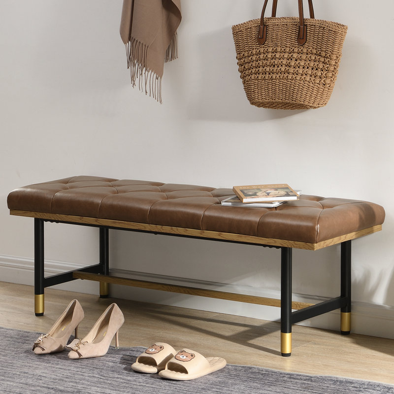 Banc rembourré en similicuir Makayla, Brun