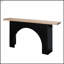 Console moderne minimaliste avec base en arche noire et plateau en bois naturel, parfaite pour une décoration intérieure polyvalente et une élégance fonctionnelle, longueur 66 po