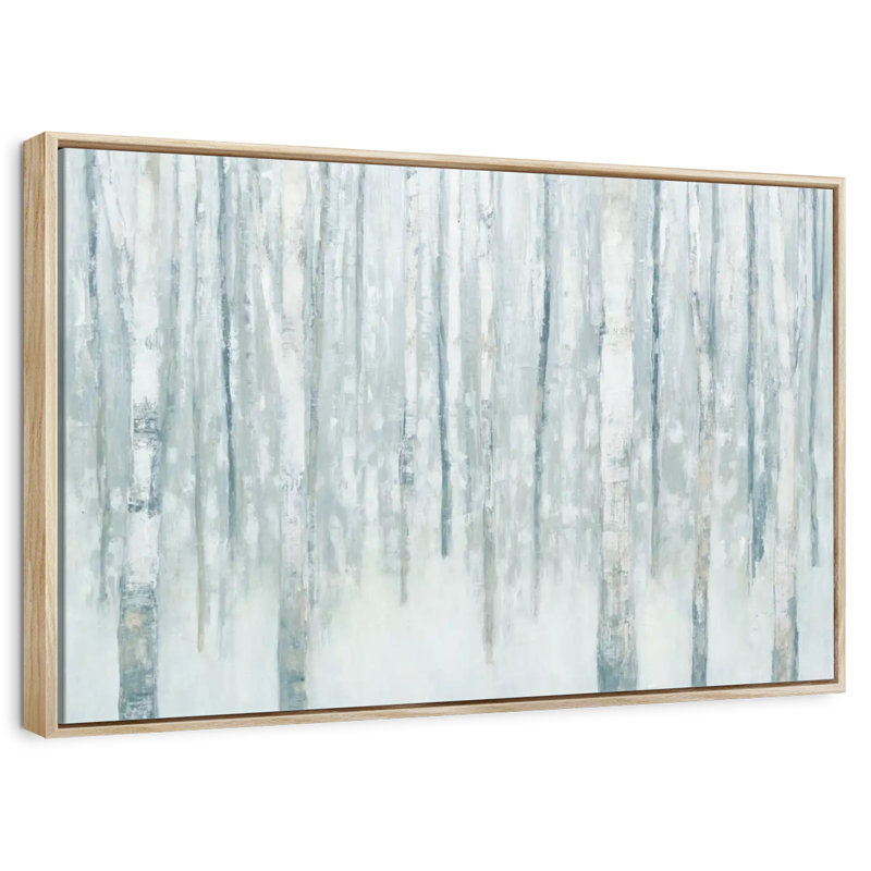 Bouleaux en bleu-gris d'hiver, Cadre flottant en bois naturel, 31 po x 21 po