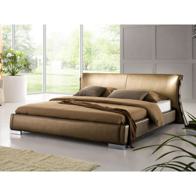 Day Upholstered European Double (140 x 200 cm) Genuine Leather and Split Grain Leather Sleigh Bed