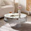Table basse ronde en miroir argenté avec diamants écrasés - Centre de table moderne et luxueux en acrylique et verre