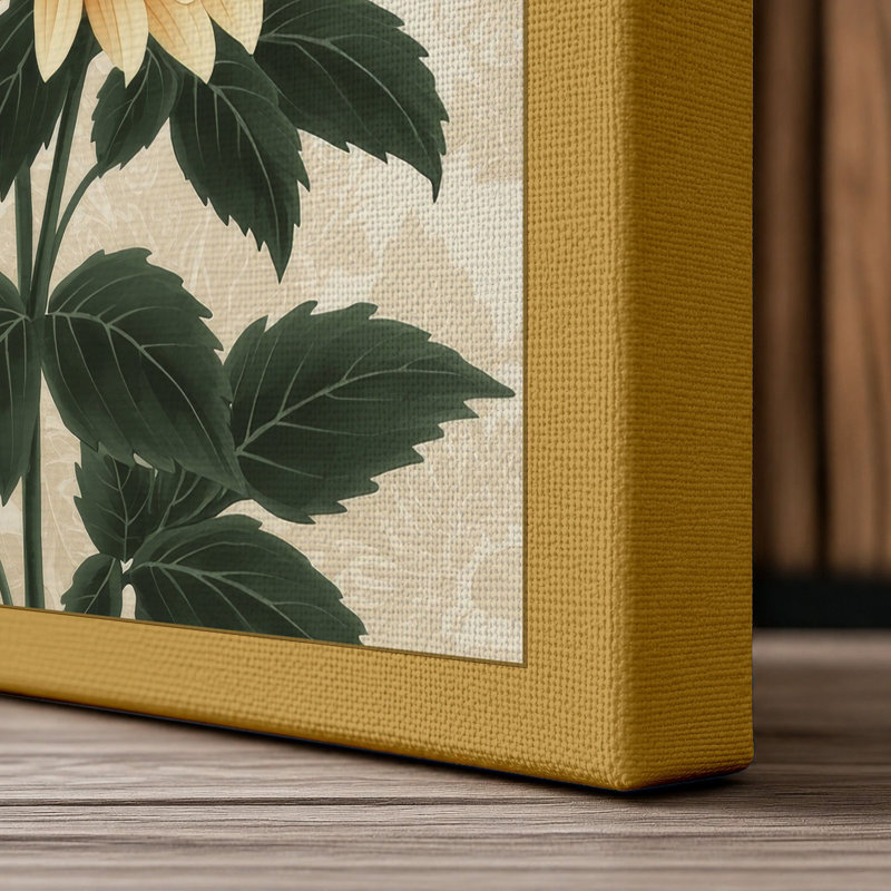 Chrysanthemum Study Botanical - Wrapped Canvas, 36x24 - 91.4 x 61.0 cm, Ochre Border
