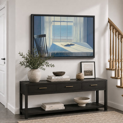 Coastal Bedroom Window and Open Book Artwork, Living Room Pictures, Framed Canvas Giclee Print Wall Art - 16"x24", 24"x36"