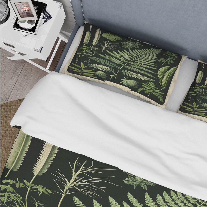 Fougère sur tableau victorien rétro III - ensemble de housse de couette floral - microfibre de polyester