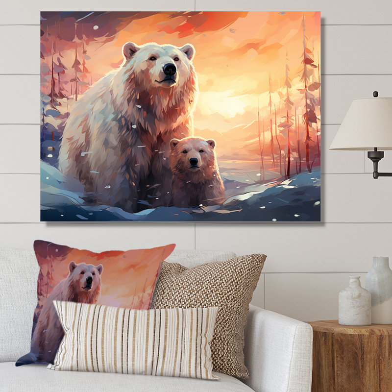 Famille d'ours polaire Starlit en hiver II - ours 2, art mural, Toile tendue, H 24 po x l 32 po x P 1 po