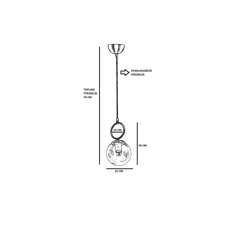 Luminaire suspendu simple à 1 lumière Cryal, Noir, Gris