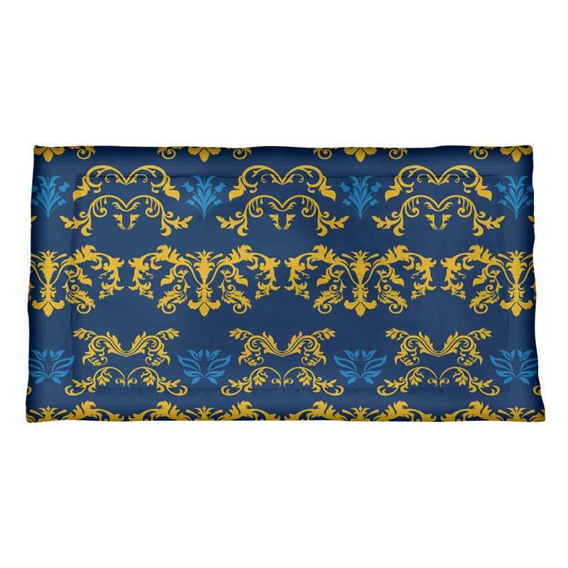 Football Baroque Pattern Pillow Sham, Standard, Microfiber, Navy Blue/Yellow/Blue