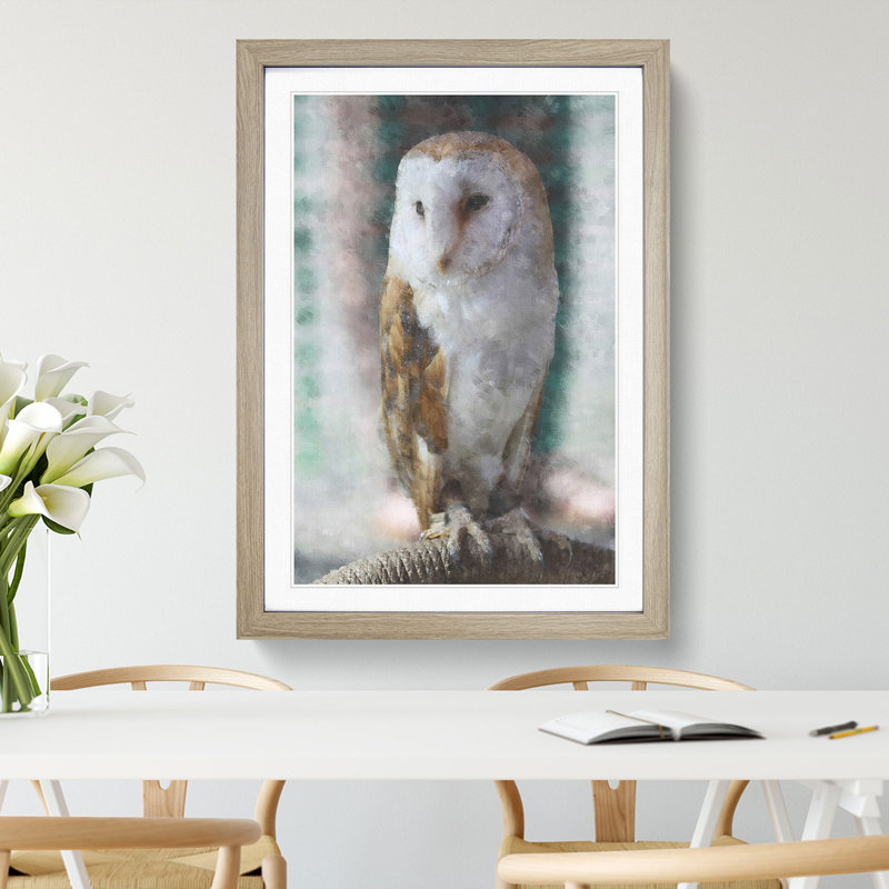 Barn Owl Vol.7 - Picture Frame Painting, Oak Framed, 48cm H x 36cm W x 2cm D