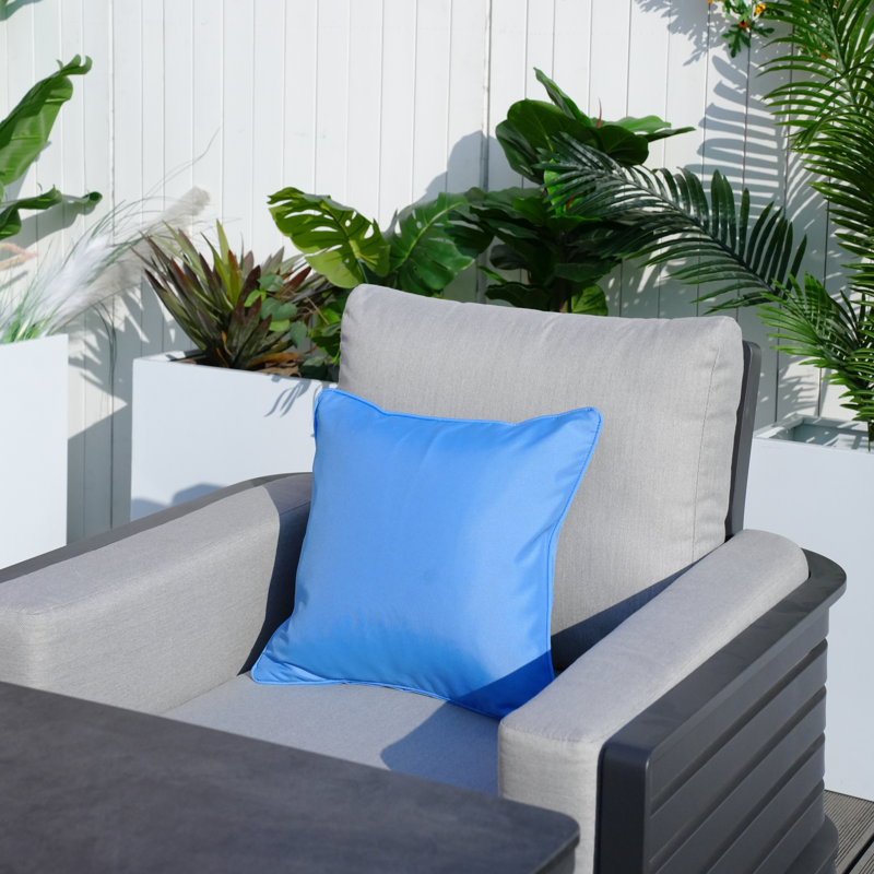 Polyester Euro Square Indoor/Outdoor Pillow Cover & Insert, 16.54" x 16.54" x 6.1", Solid Blue, Cotton