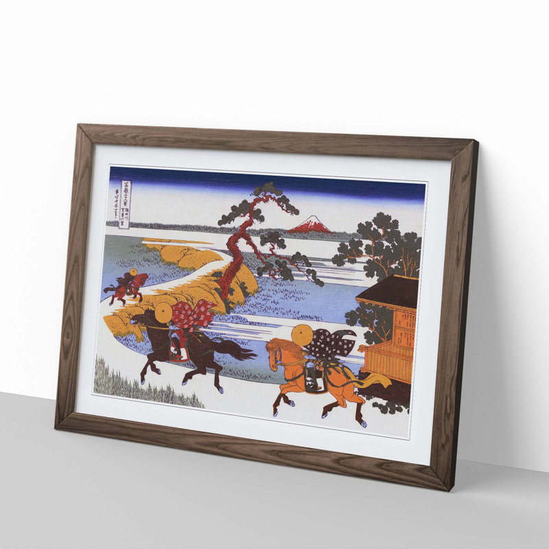 Horses in the Village of Sekiya by Katsushika Hokusai - Framed Print, 27cm H x 36cm W x 2cm D, Walnut Framed
