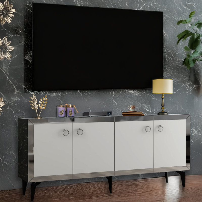 Console rectangulaire de 59 po de largeur avec bande réfléchissante, Blanc / gris