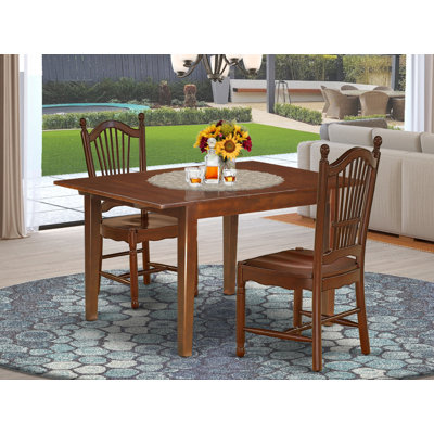 3 Piece Modern Dining Table Set Contains a Rectangle Wooden Table with Butterfly Leaf and 2 Dining Chairs, Mahogany