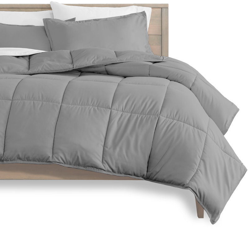 Modern & Contemporary Comforter, Light Gray/White , Split Head Flex King Comforter + Pillowcases