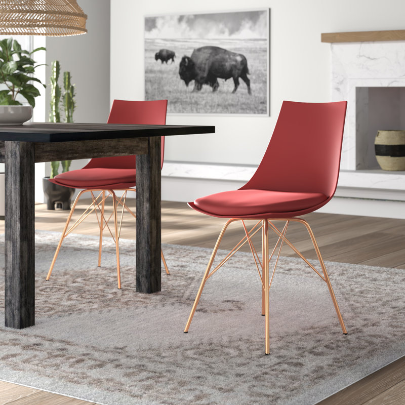Chunyi 19.75'' H Faux Leather Upholstered Side Chair, Rose/Gold