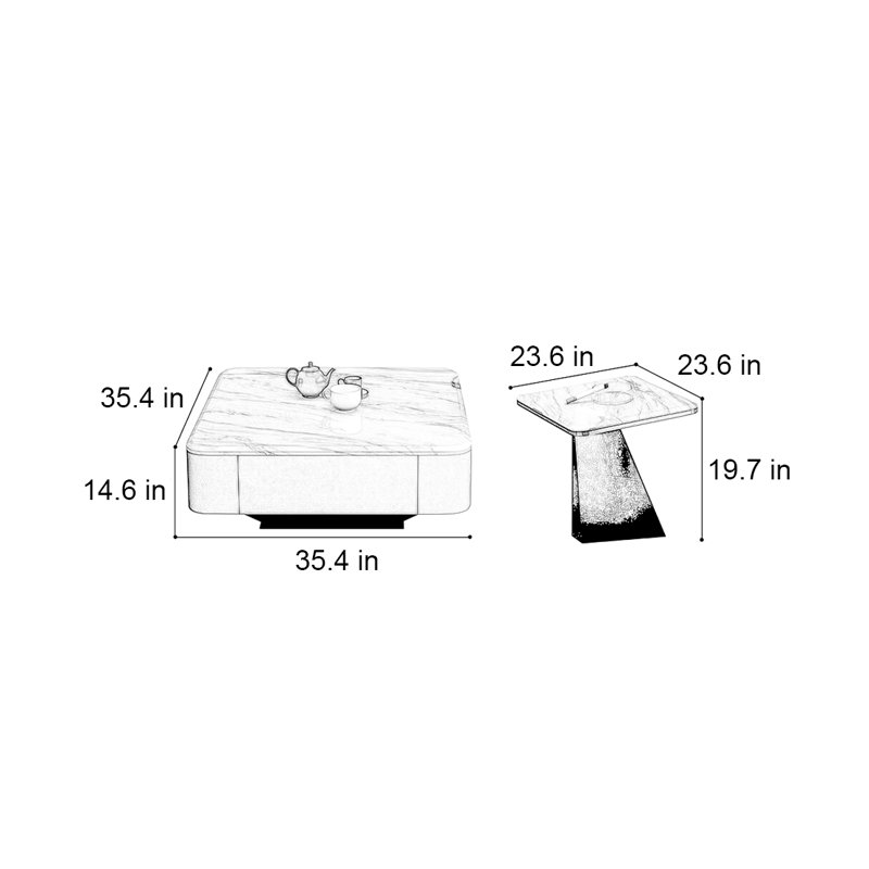 Italian square microcrystalline stone coffee table