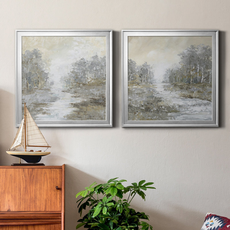 «Babbler Brook I», ensemble de 2 peintures sur toile encadrées, H 17,5 po x l 35 po x P 1,5 po, Argent