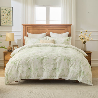 Kingrest Luxury 100% Cotton Queen Duvet Cover Set Floral Printed, Soft & Breathable 3 Pieces Queen Bedding Sets, Pattern Queen Comfy Duvet Cover Set with Zipper Closure
