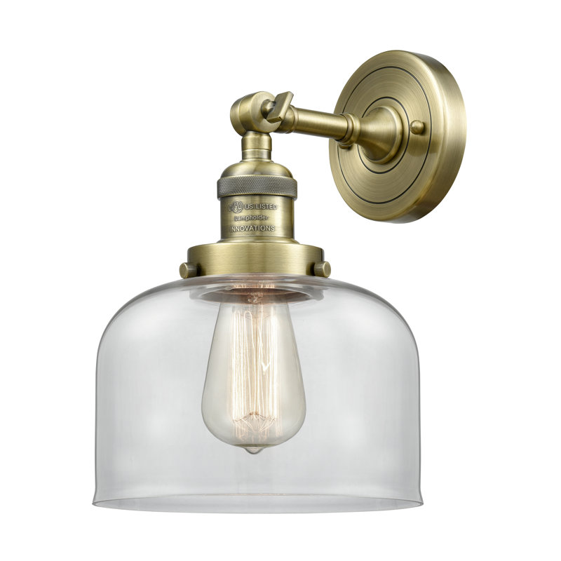 Bell - 1 Light 8" Sconce, 6 Watt Vinage LED Bulb, Clear, Antique Brass