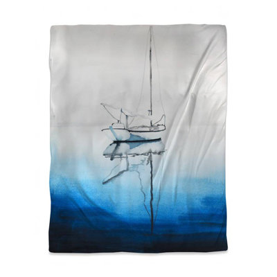 Coastal Boat Duvet Cover | White Boat on Deep Blue Water Decor