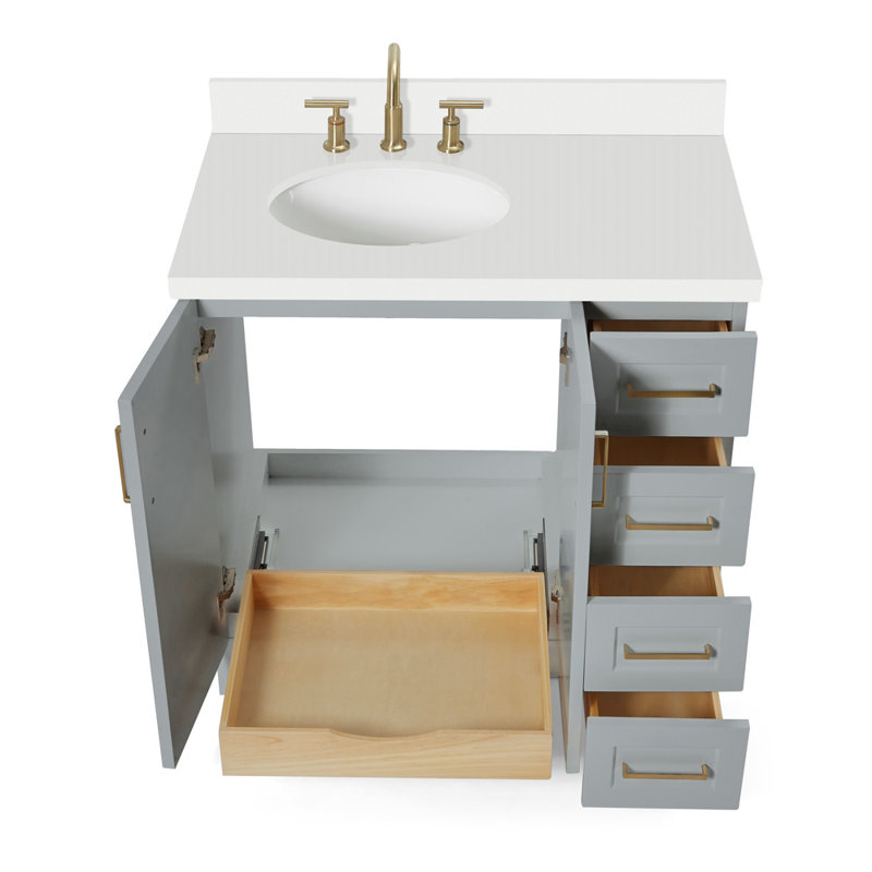 37 IN.  Single Bathroom Vanity, Gray, Left, Oval