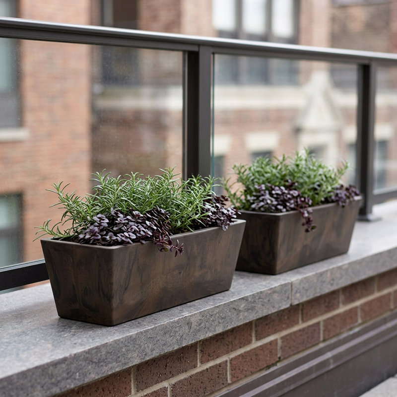 Cara 2-Piece Composite Window Box Planter Set, Brown Marble