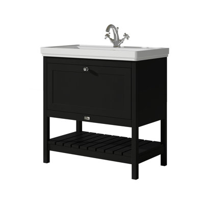 Bayswater Hartleigh 800mm Matt Black 1 Drawer Floor Standing Cabinet With 1 Tap Hole Fireclay Basin
