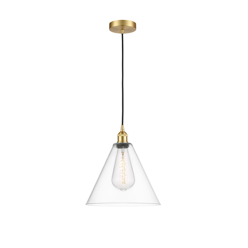 Luminaire suspendu conique à 1 lumière Bluford, H 14 po x l 12 po x P 12 po, Transparent, Or satiné