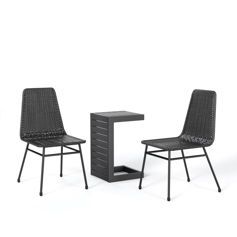 Chaise brun foncé (2) + table d'appoint noire