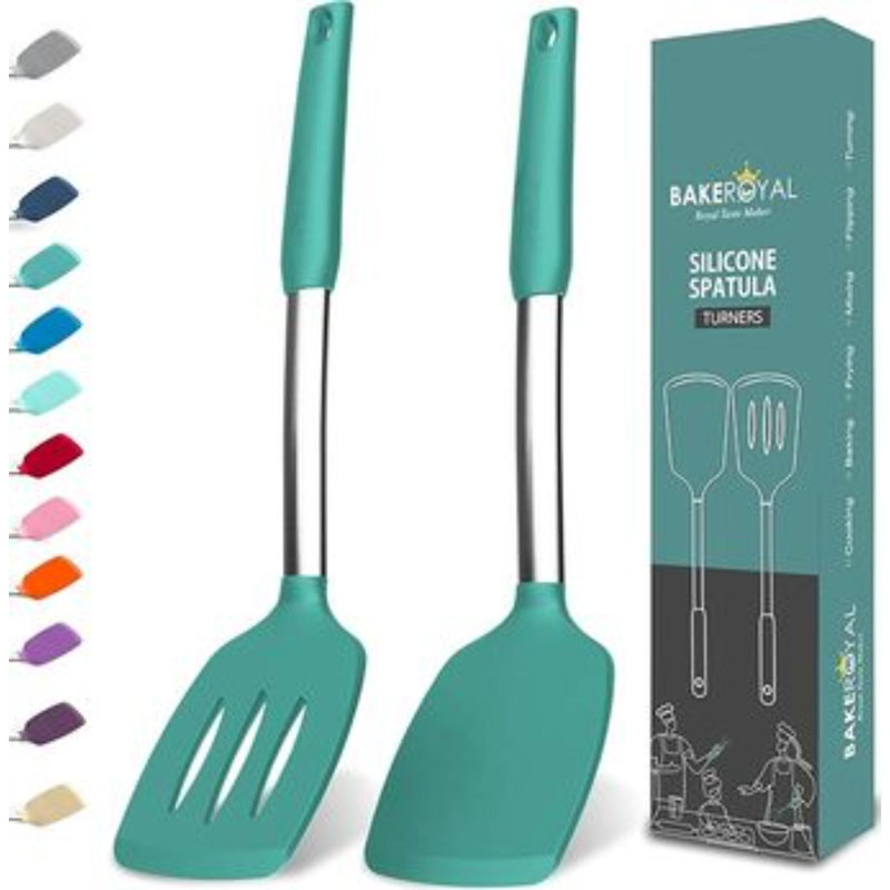 Ensemble de spatules en silicone - Spatules Turner résistantes à la chaleur 600F - Spatules à fentes et solides pour la cuisson du poisson, des œufs, des crêpes, ensemble d'ustensiles de cuisine Flipper