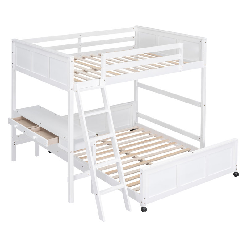 Lit superposé avec bureau, Double sur double, Blanc