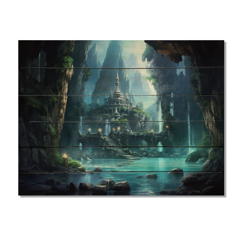 Château caché sur bois, H 30 po x l 40 po x P 0,78 po