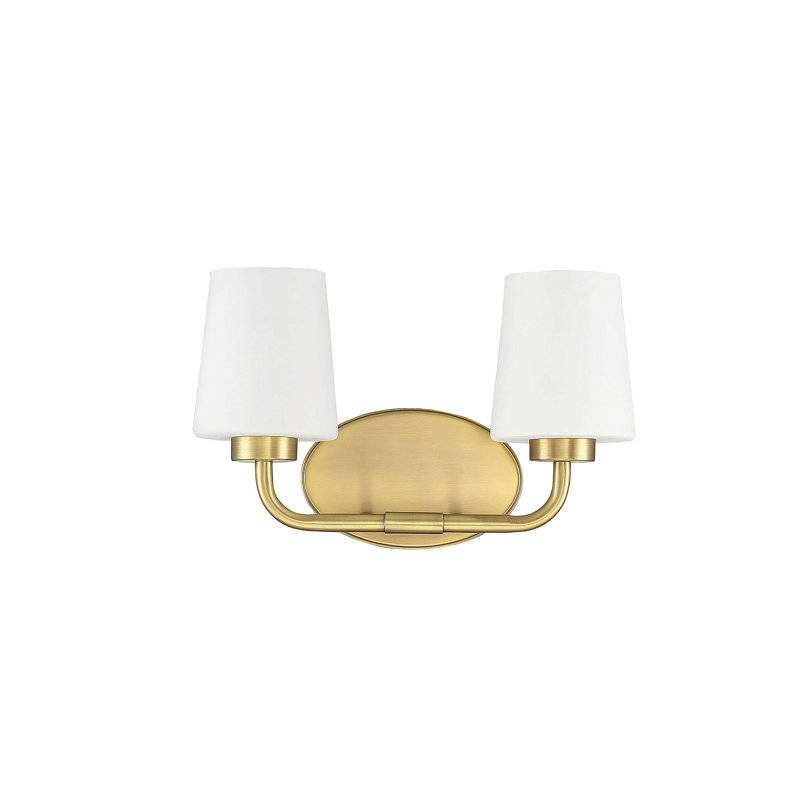 Lark Kline Heritage Brass 2-Light Dimmable Vanity with Etched Opal Shades