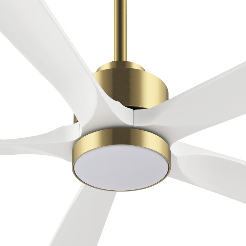 Ventilateur de plafond à DEL 5 pales Bascio, Doré, H 20,5 po x l 52 po x P 52 po, Blanc