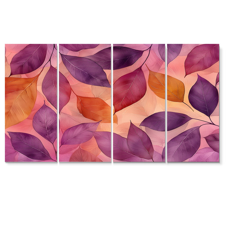 Nott - feuilles - feuilles - art mural traditionnel pour le salon, H 28 po x l 48 po, 4