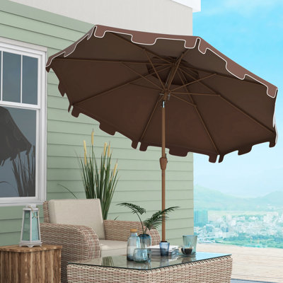 Parasol de patio 9 'avec bouton-poussoir inclinable et manivelle - Double plateau à volants pour espaces de vie extérieurs Jardins bruns, terrasses, piscines