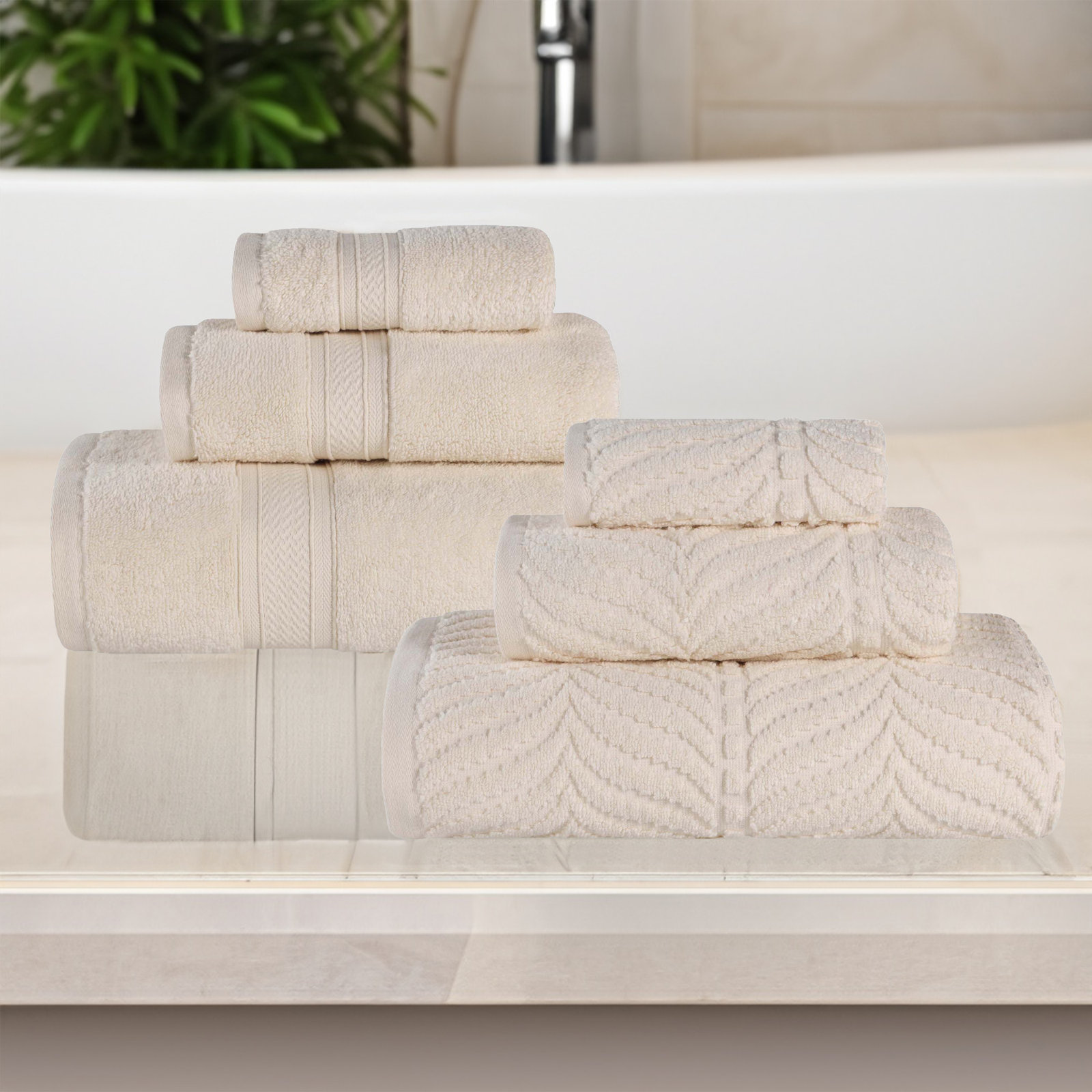 Amaretto 6-Piece Chevron Cotton Towel Set, Ivory