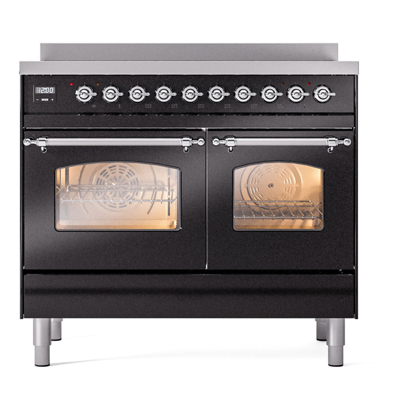 ILVE Nostalgie II Series 40 inch Induction Range with 6 Induction Elements (Glass Door), Glossy Black/Chrome